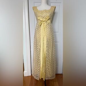 1950s/60s Baby Doll Empire Waist Yellow Polka Dot Dress
